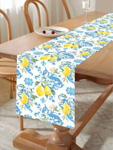 1pc Lemon Pattern Table Runner, Eucalyptus Leaf Lemon Daisy Print, Rectangular Farmhouse Style Home Kitchen Decor Tablecloth, Minimalist And Elegant, Suitable For Home Kitchen Decor, Event Party Decor, Summer Decor - Lemon B - View 4