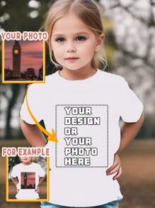 Customized Printed T-Shirt For Girls, Personalized Design Or Photo Printing, Fashionable Children Short Sleeve Sports Tee, Quick Delivery, White,Multi-Functional,Ornamental,Letter,Stylish,Modern,Colorful,Cute,Adorable,Casual,Custom,Personalised,Unique,Customized,Ideal Gifts For Him,Ideal Gifts For Her,Kids,Urban Gala,Casual Wear SS, Back To School Fashion