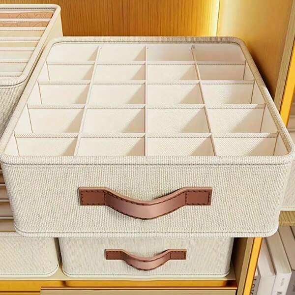 1 pieza Caja organizadora plegable con 20 compartimentos para ropa interior, ropa, calcetines, con cajón, contenedor de almacenamiento para dormitorio, de gran capacidad con asa, a prueba de polvo, portátil
