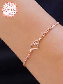 1pc 925 Silver Fashionable & Minimalistic Connected Letter Design Customized Bracelet, With Optional 2 English Letters, High-Quality Niche Jewelry Accessory. The Letter Bracelet Is A Versatile Accessory For Daily Wear, Parties And Vacations, Also Makes A Creative Surprise And Exquisite Gift For Mothers, Lovers, Friends And Family