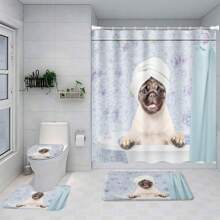 [Popular Choice] 1pc/4pcs Bathroom Shower Curtain Set, Bathroom Decor, Bathroom Mat, Featuring Parrot, Macaw, Tropical Plants, Poodle Patterns, Four Seasons Themed Decoration, Classic Luxury Style Bathroom Accessories, Includes 12 Hooks Fall Decor Back To School