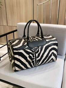 Short Trip Travel Lightweight Portable Large Capacity Luggage, Niche Design Zebra Print Pattern Position Random, Retro High Quality Handbag, Casual, Simple Fashion , Multifunctional Bag Can Be Set Pole Case Messenger Bag Graduation - Multicolor - View 6