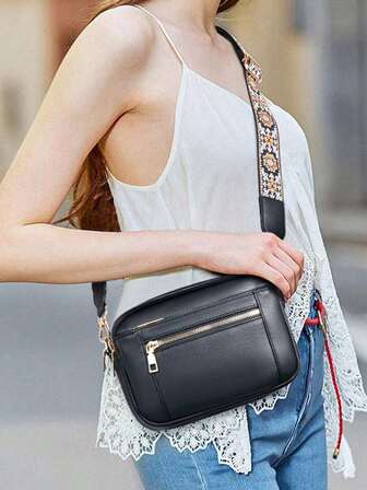 Dammode, enfärgad, enkel fyrkantig väska, justerbar axelrem, multifunktionell axelväska med dragkedja i europeiska och amerikanska färgscheman, vattentät och stöldskyddad, design med flera fickor och flera lager, 4 kortfack, bärbar och praktisk, lämplig för utflykter, dejter, shopping och andra tillfällen.