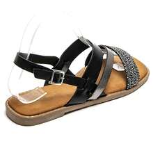 Sandales plates élégantes à brides croisées avec strass brillants et fermeture boucle - 黑色 - 查看 5