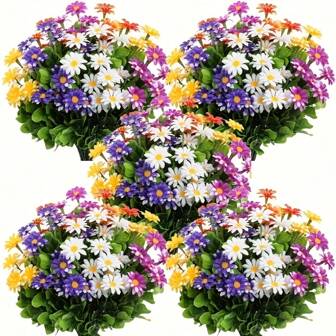 10pcs Artificial Decorative Flowers, 35cm/13.8in UV-Resistant Plastic Green Leaves Chrysanthemum Flowers, Suitable For Spring/Summer Home Garden Decor, Wedding, Office, Indoor And Outdoor Use, Valentine's Day Gifts, Country Style (Assorted Colors)