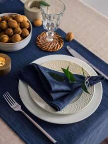 2/6/12pcs Modern Simple Navy Blue Soft Absorbent Dining Room Home Party Decorative Wrinkle Square Napkins, Suitable For Restaurants, Banquets, Holidays