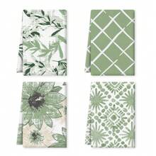 2/4pcs Green Floral Leaves Boho Style Kitchen Towel, 16x24 Inch, Seasonal Spring/Summer Decorative Hand Towel