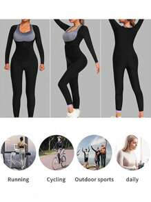 3 w 1 Sauna Dres Sportowy Trener Talii Dla Kobiet Kontrola Brzucha, Pełne Ciało Modelujące Spodnie Wyszczuplające Spodnie Dresowe Pas Leginsy Gorset Długi Rękaw Kombinezon Treningowy Damskie Zestawy Akcesoria Do Siłowni