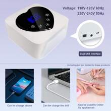 Lámpara de uñas UV LED inalámbrica con 2 limas, doble fuente de luz UV/LED, recordatorio inteligente de bajo consumo, 5 temporizadores, control táctil y sensor automático, secado rápido (blanca)