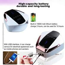 Lámpara UV recargable de 96 W con 2 limas de uñas, lámpara LED inalámbrica con asa portátil, lámpara UV de curado profesional para esmalte de uñas en gel, sensor infrarrojo automático y 4 temporizadores, batería de litio integrada de 15600 mAh, 3 horas de carga, 10 horas de uso.