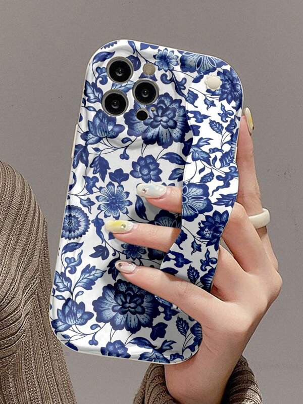Flower 1pc Floral Printed Thick Anti-Drop Mobile Phone Protective Case With Kickstand, Compatible With Apple And Series