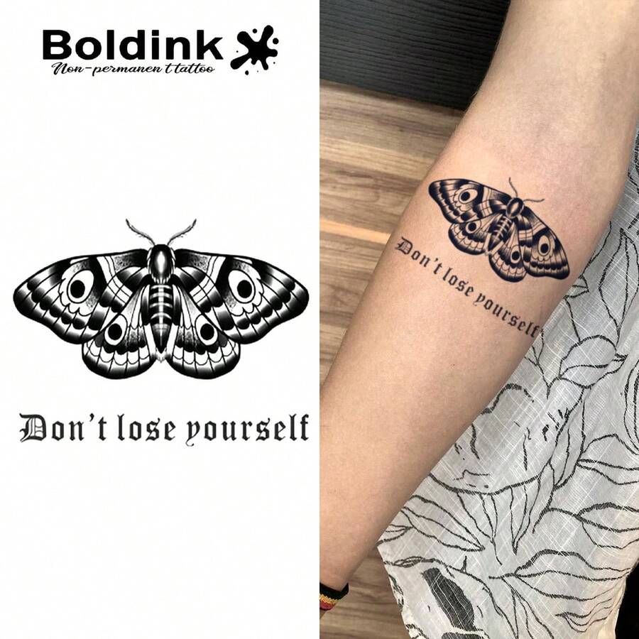 Boldink 夜间飞蛾临时纹身 | 女性手臂/肩部设计 | 哥特风格防水贴纸 | 非永久性深色纹身 | 持久 2 周哑光效果 | 小众深色艺术贴纸