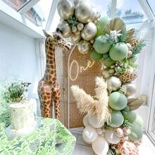 135pcs Grey-Green Balloon Garland Arch Set, Chrome Metal Gold Balloons, Suitable For Kids' /Hunting Party, Wedding, Birthday Decorations