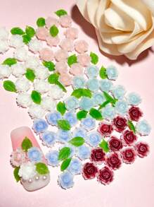 60 piezas Juego de decoraciones para arte de uñas con camelias de 8 mm en rosa/blanco/azul/rojo, decoraciones planas de resina adorables para diseño de uñas, ideales para encanto de uñas de verano, decoración de fundas de teléfono, populares en Japón y Corea, suministros de arte de uñas