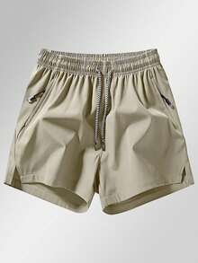 Herren Anti-Verlust Reißverschlusstaschen Kordelzug Taille Sport Shorts