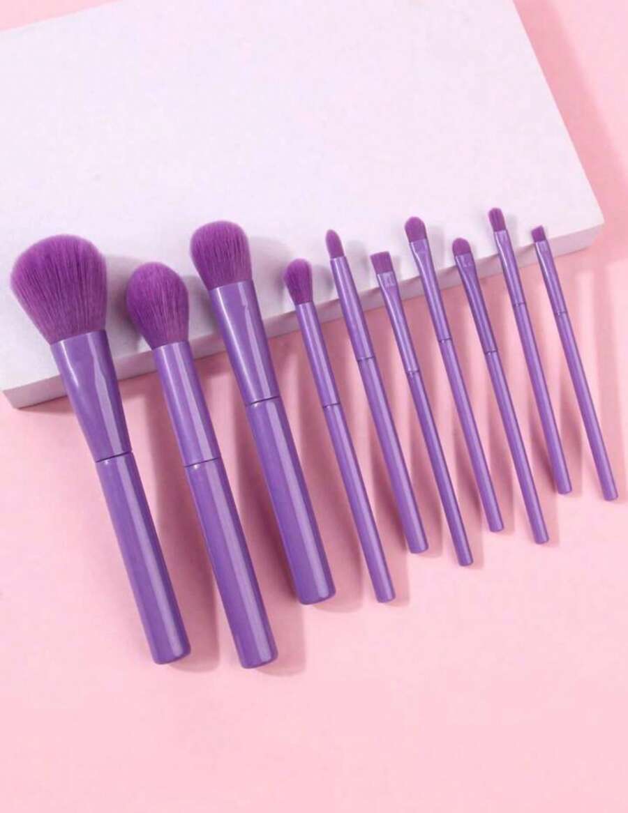 KIT 10 Professional PURPLE Makeup Brushes Blending Contour Brushes