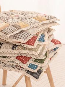 1pc Countryside Style Thickened Chair Cushion, Contrast Color Design, Tie-Fastened, Suitable For Dining Room, Bedroom, Indoor & Outdoor Chair, Soft & Comfortable, Easy To Clean - Green - View 4