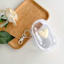 Transparent PVC Waterproof Heart-Shaped Cable And Earphone Storage Bag - Electronic Accessories Organizer Bag With Key Ring For Summer Holiday Travel, Outdoor Activities Cable Organizer, Travel Essentials