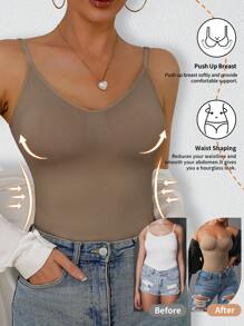 Women's Seamless Shapewear Cami, Sexy U-Neck Backless Bodycon Slimming Tank Top, Waist & Tummy Control, Without Padding