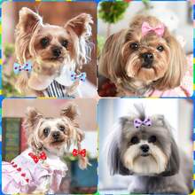 20/50 piezas Lazos de perro pequeños de colores aleatorios con bandas elásticas, lazos de mascota hechos a mano de unicolor, accesorios para el cabello de mascotas, lazos lindos para gatos, suministros para mascotas - Multicolor - Ver 10