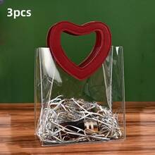 1/3/10个装粉色礼品袋，心形手柄，可重复使用透明塑料礼品包装袋，适用于婚礼、派对、周年纪念、情人节、母亲节、手工礼盒、糖果巧克力袋装饰 - 彩色 - 查看 13