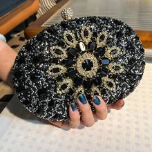 New Fashion Sunflower Crystal Decorated Evening Clutch, Party Formal Dress Handbag, Wedding Rhinestone Women Smartphone Wallet Purse
