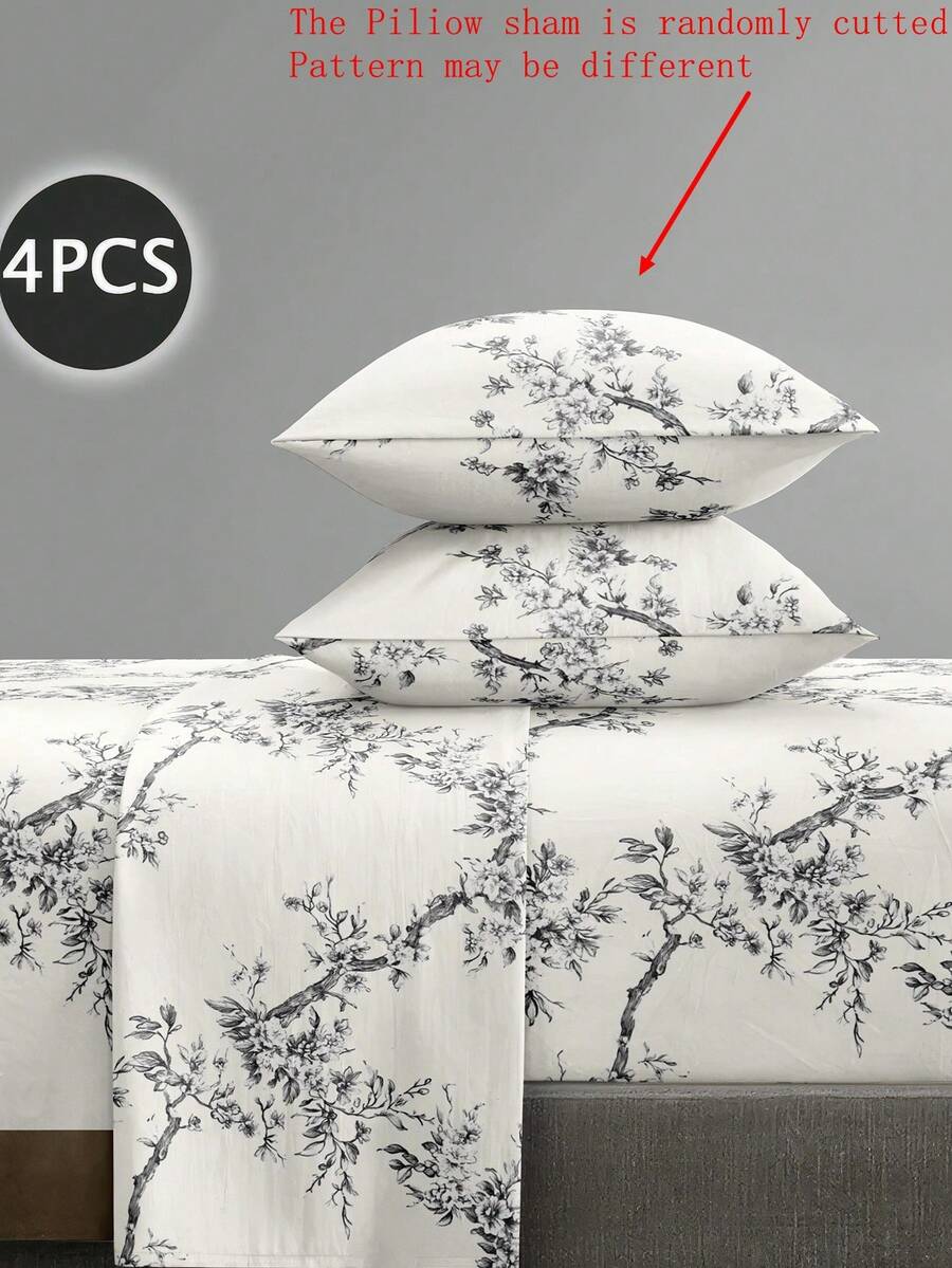 Bộ 4 tấm ga trải giường họa tiết hoa lá mận trắng dễ chăm sóc bằng vải sợi nhỏ mềm mại Bộ ga trải giường vừa vặn (1 tấm ga trải giường phẳng + 1 tấm ga trải giường vừa vặn + 2 vỏ gối) Bộ ga trải giường vừa vặn King Queen Full TWIN Kích thước túi sâu lên đến 11,8 inch Vỏ gối, mềm mại, thoáng khí, không nhăn, tốt hơn cho giấc ngủ, phong cách khách sạn sang trọng, quà tặng cho bố mẹ bạn bè - Màu trắng kem - Xem 1