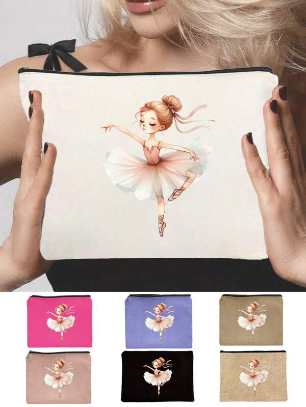 Bolsa pequena com estampa de bailarina, bolsa de maquiagem com zíper, multifuncional, bolsa digital, bolsa de higiene, bolsa de armazenamento, presente personalizado para aniversário de casamento e aniversário de amigos, bolsa de maquiagem de lona moderna para mulheres