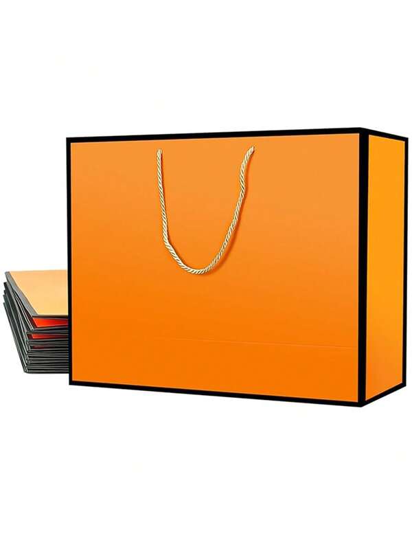 1/5/10pcs Orange Gift Bag, High-Quality Large Gift Bag With Handle, Orange Paper Gift Packaging Bag With Black Border, Paper Shopping Bag, Suitable For Weddings, Birthdays, Halloween, Christmas, Anniversaries