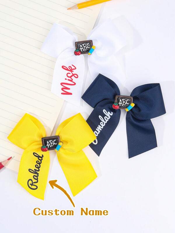1 Stück Haarschleife Schulanfang für Mädchen, personalisierte Namensschleife Schulanfang, ABC Buchstaben Haarspange, süße Haraccessoires für Mädchen, Abschlussgeschenke, personalisierte Stylingspangen für Schule und Alltag