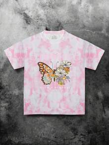 扎染创意卡通字母印花圆领短袖T恤女夏季 - 粉色 - 查看 3