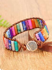 Bohemian Style Square Stone Beaded Multi-layer Braided Pu Leather Bracelet For Women - 1 - View 18