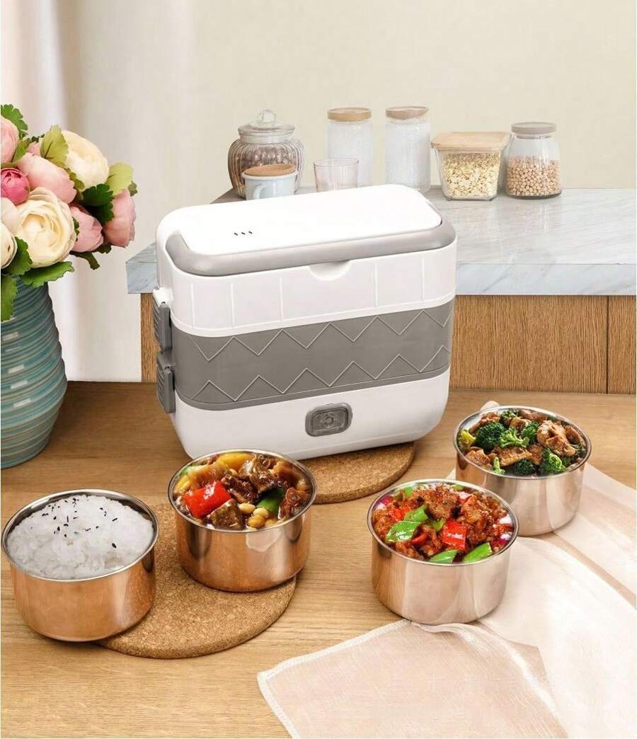 Portable Electric Lunch Box,Smart Steamer Lunch Box 304 Stainless Steel Double Layer Thermal Insulated Lunch Box,Suitable for Home,Office,Bedroom,Travel,Outdoor Cooking,etc.