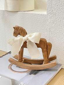 1pc Wooden Horse Creative Hand Carved Wooden Horse With Ribbon Vintage Rustic Series Retro Vibe Style Rocking Horse Desktop Decor Ornament For Friends Commemorative Gift Decorative Accessories