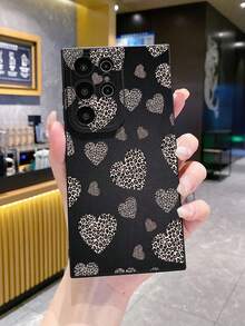 1pc Heart-Shaped Leopard Print Shockproof Phone Case, Compatible With Apple/Compatible With Galaxy/Compatible With Infinix/Compatible With Redmi/Compatible With OPPO/Compatible With VIVO/Compatible With Realme,International Version, Not The Domestic Version - Black - View 6