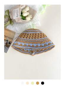 1 Pc Lace Trim Hollow Straw Hat For Women, Summer Lightweight Breathable Small Face Bucket Hat, Large Brimmed Bucket Hat - Straw - View 17