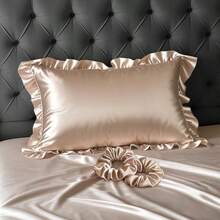 Set de nunta: 1 bucata fata de perna tip plic cu volane (nu este inclusa miezul de perna) + 2 bucle de legare de par pentru protectia parului si a pielii, dormitor, camera de oaspeti - multe - Vizualizare 14