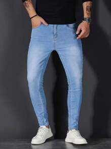 1 Peça Jeans Masculina Preta, Ajuste Slim, Elástica, com Bolso com Zíper