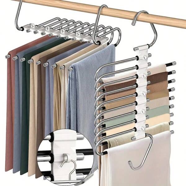 1 pezzo di appendiabiti salva-spazio a 9 strati in metallo, organizer per armadio in acciaio inossidabile a forma di S antiscivolo con ganci per leggings e pantaloni, accessorio per armadio | Appendiabiti stabile per indumenti | Appendini robusti in metallo