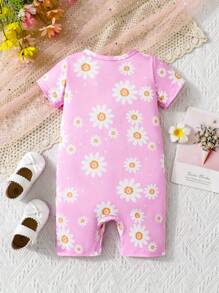Baby Mädchen Kurzarm Rundhals Knopfverschluss Sommer Romper