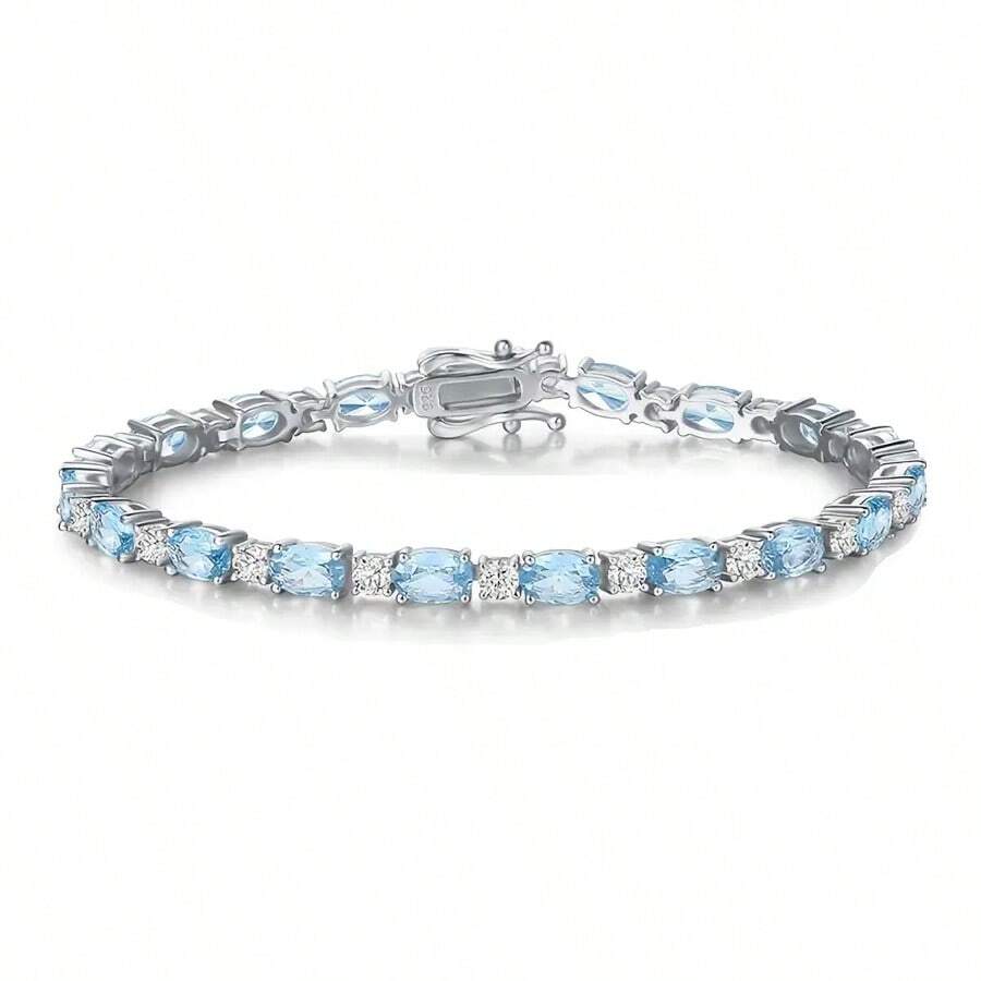 Aquamarine Crystal Delight Bracelet - 925 Silver, Simple, Delicate, Elegant, Hypoallergenic, Anti-Allergic, Perfect For Anniversary, Birthday Gifts, Exquisite Packaging