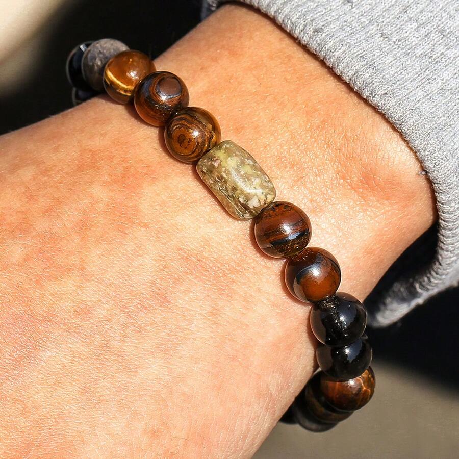 RINTOLER 1pc Bohemian Volcanic Stone & Bead Stackable Bracelet, Elastic, Suitable For Men Daily Wear, Travel, Gift - Multicolor - View 1