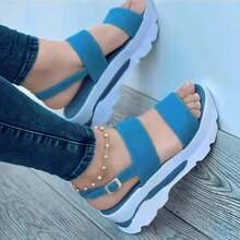 Zapatos de mujer de punta abierta, sandalias de verano resistentes y antideslizantes con cuña, zapatos de cordones lisos para mujeres