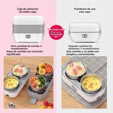 Portable Electric Lunch Box,Smart Steamer Lunch Box 304 Stainless Steel Double Layer Thermal Insulated Lunch Box,Suitable for Home,Office,Bedroom,Travel,Outdoor Cooking,etc. - Tipo de Enchufe A USA (110-127V) - Ver 6