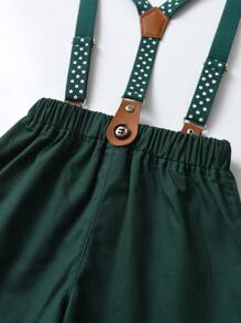 Junger Jungen Gentleman 2 Stück/set Kurzarmhemd Mit Umgedrehtem Kragen, Fliege Und Hosenträger Shorts, Perfekt Für Geburtstagsparty, Hochzeit, Show, Bankett, Usw.