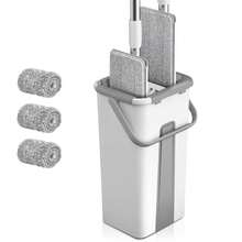 免提平板拖把和水桶套装，适用于专业家庭地板清洁系统，配有可水洗超细纤维垫，适用于硬木魔术拖把免提平板拖把和水桶套装清洁拖把超细纤维拖把家庭厨房清洁工具 1 套，家用清洁拖把和水桶套装