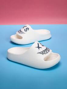 儿童泡沫拖鞋轻便防滑软底可爱卡通休闲家居凉鞋速干简约系带男女儿童沙滩人字拖 - 白色 - 查看 11