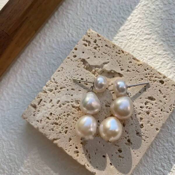 1 Pair Elegant Vintage Natural Freshwater Pearl Shiny, Plump & Round Women Earrings, Niche Design