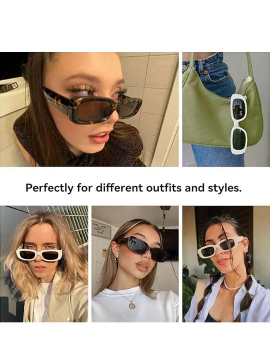 Óculos de sol retangulares femininos masculinos fashion vintage elegantes óculos de sol proteção UV 400 armação quadrada - Branco - Visão 1
