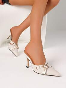 Kitten Heels For Women  Vintage Pointed Toe Heels Mules Sexy Pointy Studded Heels Slip On Stiletto Heels Pumps Party Wedding Shoes Women - Chantilly - Xem 3